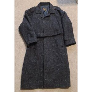 Vintage Village Squire Long belted Wool Coat Hidden button Black Multi-Color
